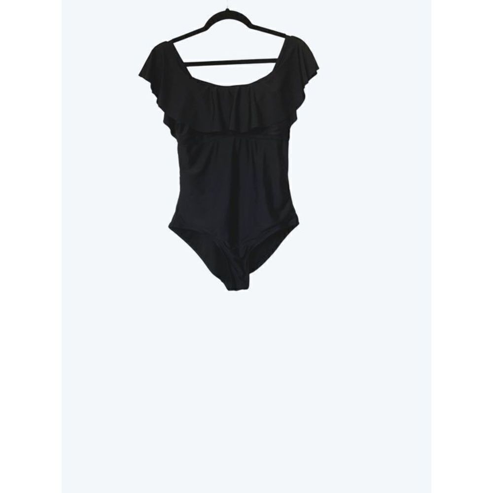 Playa Swim Black Ruffle Top One Piece Swimsuit